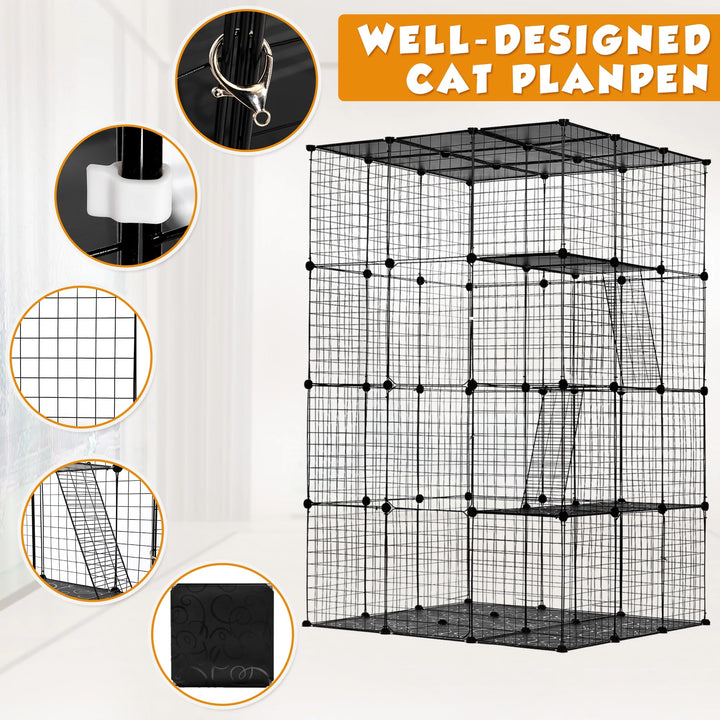 Extra Large DIY Cat Cage Playpen, Metal Wire Kennels, Pet Cage for Rabbit Small Animal Indoor, Black