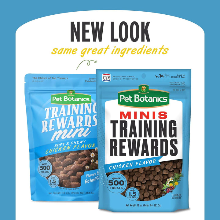 Pet Botanics 10 Oz. Pouch Training Reward Mini Soft & Chewy, Chicken Flavor, with 500 Treats per Bag, the Choice of Top Trainers