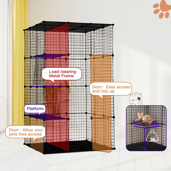 Extra Large DIY Cat Cage Playpen, Metal Wire Kennels, Pet Cage for Rabbit Small Animal Indoor, Black