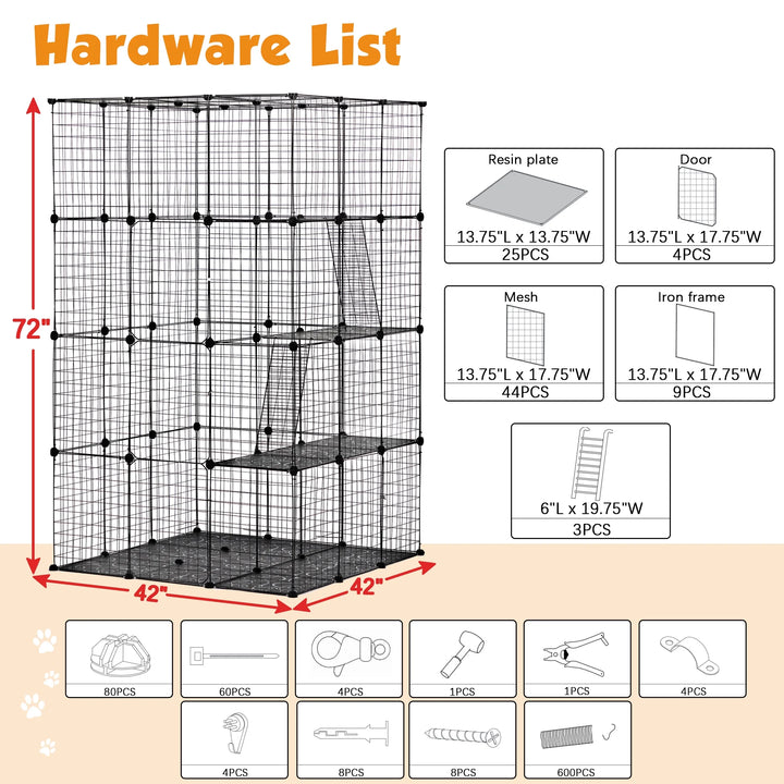 Extra Large DIY Cat Cage Playpen, Metal Wire Kennels, Pet Cage for Rabbit Small Animal Indoor, Black