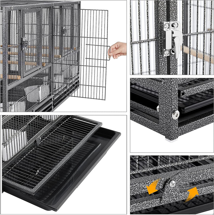 Stackable Bird Cage Divided Breeder Breeding Parakeet Bird Cage for Canaries Cockatiels Lovebirds Finches Budgies Small Parrots, Black