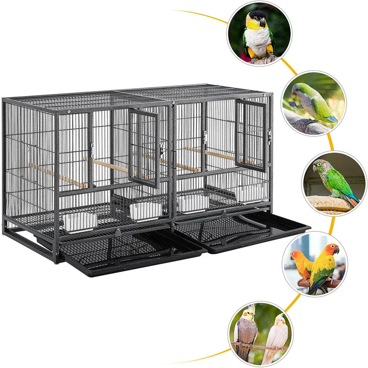 Stackable Bird Cage Divided Breeder Breeding Parakeet Bird Cage for Canaries Cockatiels Lovebirds Finches Budgies Small Parrots, Black