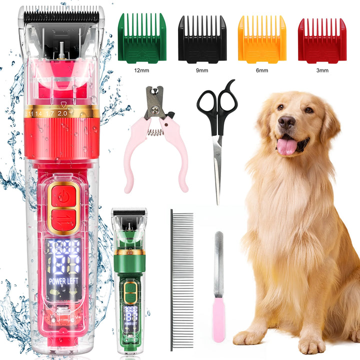 Dog Clippers Dog Hair Clippers on Sale, Dog Grooming Clippers Kit with Led Display,Cordless Pet Clippers ,Low Noise Heavy Duty Pet Hair Shaver Trimmers Set for Dogs, Cats,Rabbits,Red