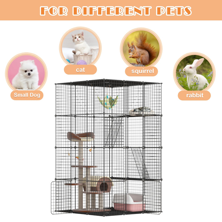 Extra Large DIY Cat Cage Playpen, Metal Wire Kennels, Pet Cage for Rabbit Small Animal Indoor, Black