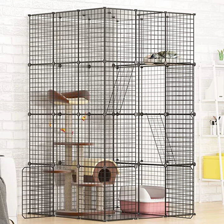 Extra Large DIY Cat Cage Playpen, Metal Wire Kennels, Pet Cage for Rabbit Small Animal Indoor, Black