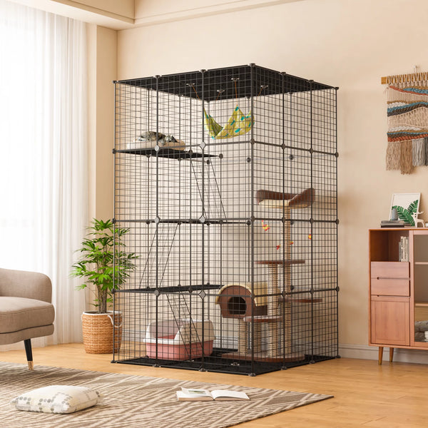 Extra Large DIY Cat Cage Playpen, Metal Wire Kennels, Pet Cage for Rabbit Small Animal Indoor, Black