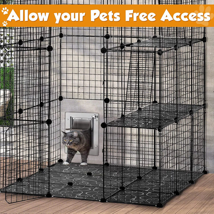 Extra Large DIY Cat Cage Playpen, Metal Wire Kennels, Pet Cage for Rabbit Small Animal Indoor, Black