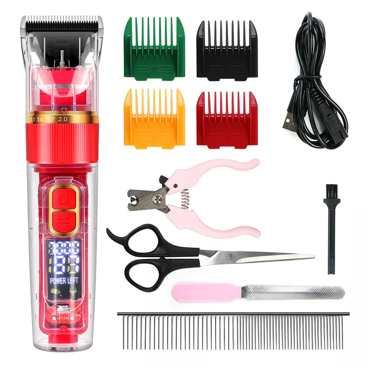 Dog Clippers Dog Hair Clippers on Sale, Dog Grooming Clippers Kit with Led Display,Cordless Pet Clippers ,Low Noise Heavy Duty Pet Hair Shaver Trimmers Set for Dogs, Cats,Rabbits,Red