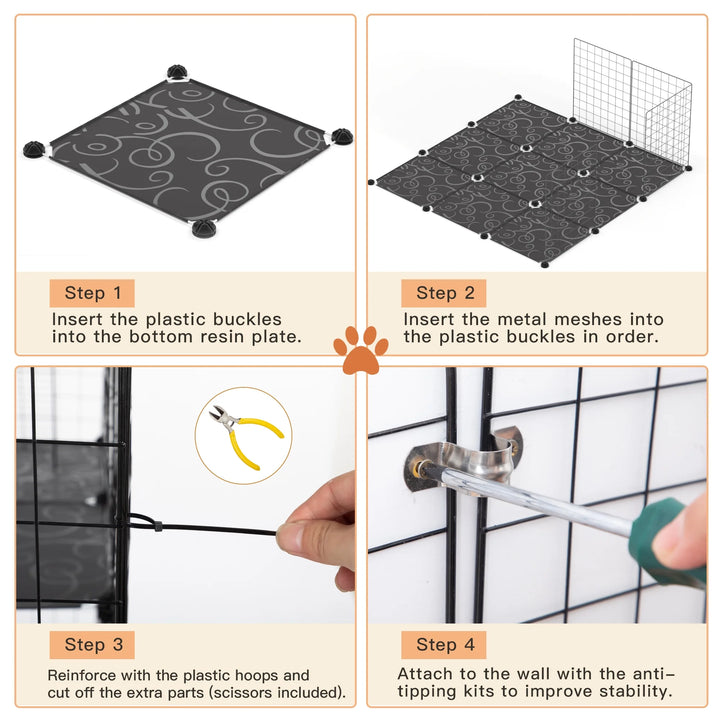 Extra Large DIY Cat Cage Playpen, Metal Wire Kennels, Pet Cage for Rabbit Small Animal Indoor, Black