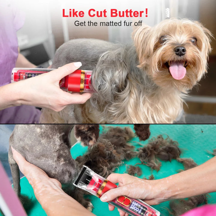 Dog Clippers Dog Hair Clippers on Sale, Dog Grooming Clippers Kit with Led Display,Cordless Pet Clippers ,Low Noise Heavy Duty Pet Hair Shaver Trimmers Set for Dogs, Cats,Rabbits,Red