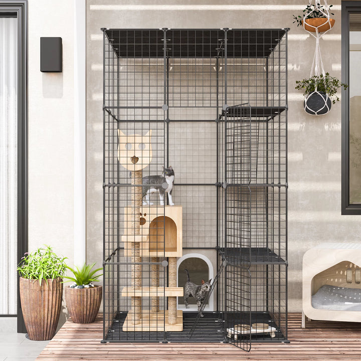 Extra Large DIY Cat Cage Playpen, Metal Wire Kennels, Pet Cage for Rabbit Small Animal Indoor, Black