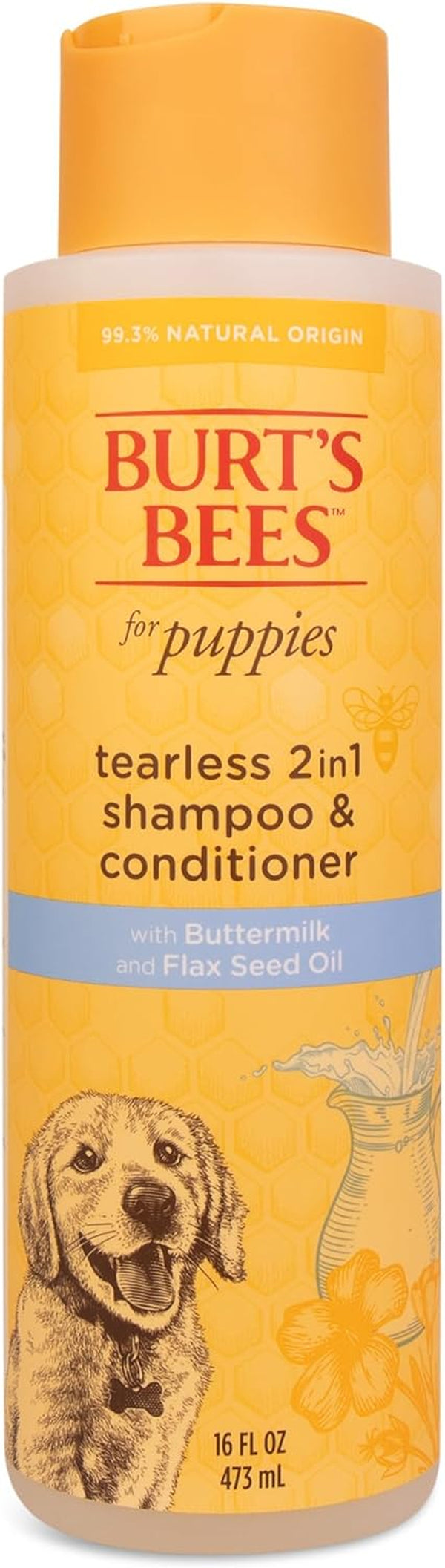 Puppies Natural Tearless 2 in 1 Shampoo and Conditioner | Made with Buttermilk and Linseed Oil | Best Tearless Puppy Shampoo for Gentle Skin and Coat | Made in USA, 16 Oz